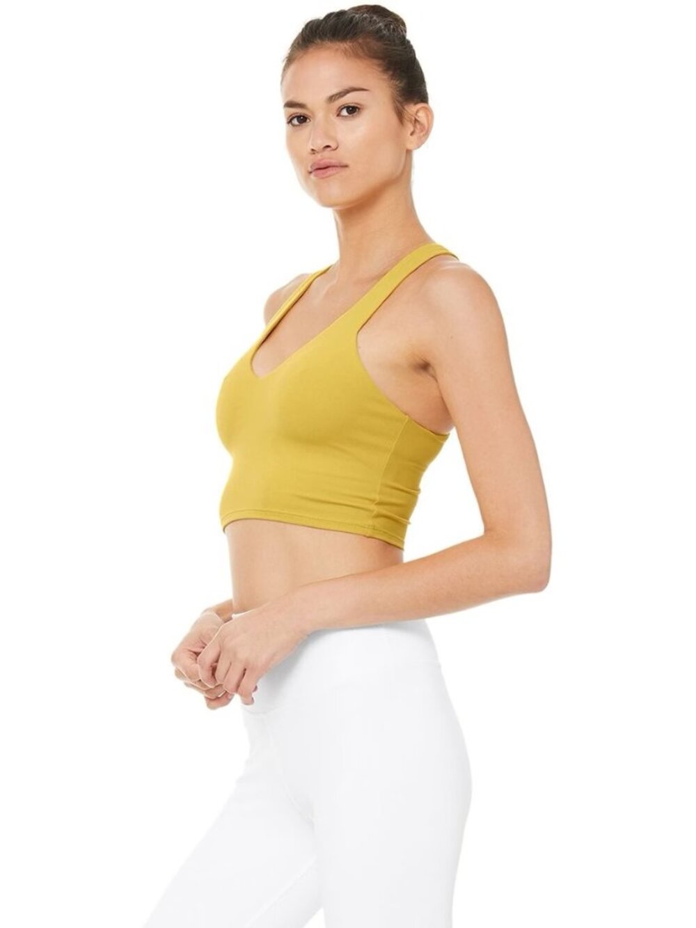 Alo Yoga Mustard Yellow Longline V-Neck Racerback Sports Bra Size M